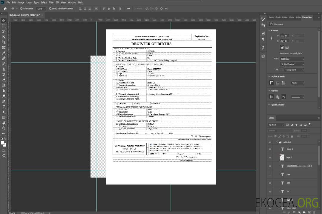 Australie Modèle d'acte de naissance du Territoire de la capitale australienne au format Word, version 2 template Australie Modèle d'acte de naissance du Territoire de la capitale australienne au format Word, version 2 template